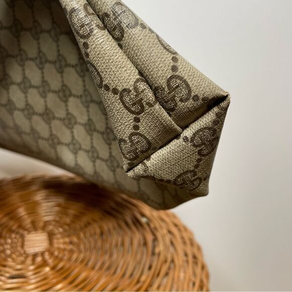 Gucci Vintage Monogram GG Shery Line Coated Brown Tan Strap Striped Bag Tote - Picture 7 of 12